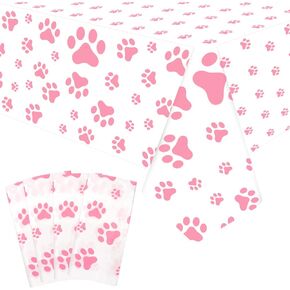 KEFAN 4 Pack Puppy Dog Pet Paw Print Plastic Tablecloth Table Cover Pink Paw Birthday Party Decorations Dog Party Decorations
