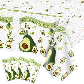 4Pcs Fruit Avocado Table Cloths, Disposable Avocado Pattern Table Cover, Rectangle Let's Avocado Tablecloth for Kid's Birthday Party, Mexican Fiesta Party, Baby Shower, 51x 86 Inches