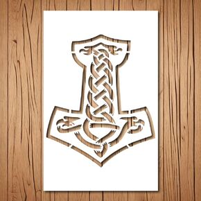 Viking Mjolnir Stencil | Reusable Celtic Stencils for Painting on Wood, Glass, Wall, Rock, Walls, Canvas, Glassware, Spray Painting, Airbrushing | Vikings Stencil Template (5""x 6""), White