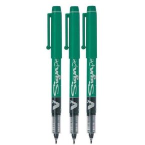 Pilot Green V Sign Pen Liquid Ink Medium 2mm Nib Tip 0.6mm Line Width V-Sign Fibre Tip Point Marker Graphics SW-VSP (Pack of 3)