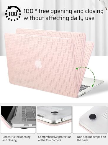 Seorsok متوافق مع حافظة MacBook Pro 13 بوصة A2338 M1 A2251 A2289 A2159 A1989 A1706، حافظة جلدية صلبة من البلاستيك المنحوت بدقة مع غطاء لوحة المفاتيح، وردي in Kuwait