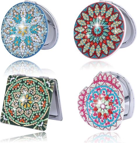 HXYQMMY 4Pcs Diamond Painting Compact Mirror Kits - DIY Pocket Mirror with Mandala Diamond Painting Cover Portable Folding Mini Makeup Mirror Diamond Art Kits for Women Gift (mirror116-119) in Kuwait