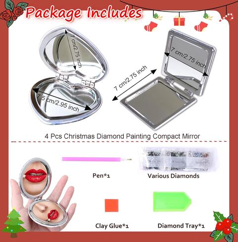 HXYQMMY 4Pcs Diamond Painting Compact Mirror Kits - DIY Pocket Mirror with Mandala Diamond Painting Cover Portable Folding Mini Makeup Mirror Diamond Art Kits for Women Gift (mirror116-119) in Kuwait