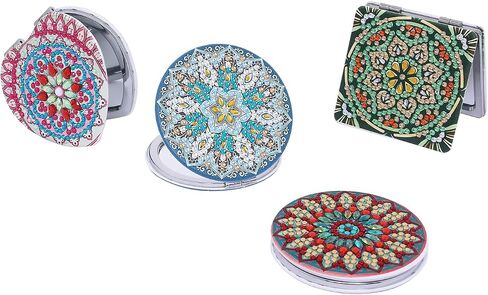 HXYQMMY 4Pcs Diamond Painting Compact Mirror Kits - DIY Pocket Mirror with Mandala Diamond Painting Cover Portable Folding Mini Makeup Mirror Diamond Art Kits for Women Gift (mirror116-119) in Kuwait