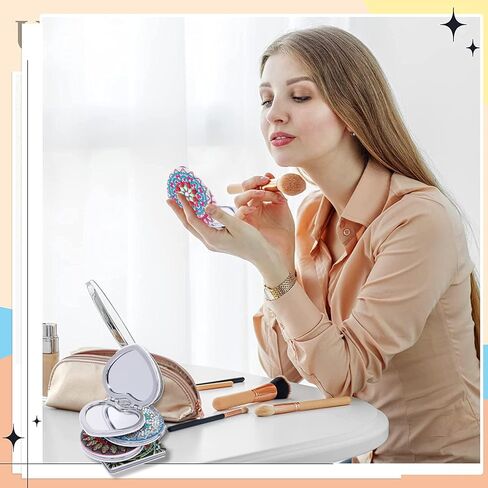 HXYQMMY 4Pcs Diamond Painting Compact Mirror Kits - DIY Pocket Mirror with Mandala Diamond Painting Cover Portable Folding Mini Makeup Mirror Diamond Art Kits for Women Gift (mirror116-119) in Kuwait
