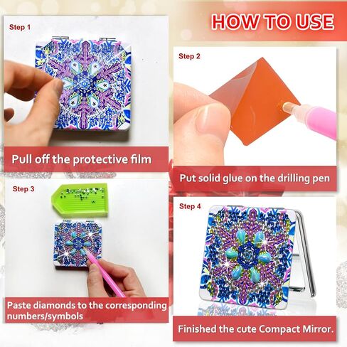 HXYQMMY 4Pcs Diamond Painting Compact Mirror Kits - DIY Pocket Mirror with Mandala Diamond Painting Cover Portable Folding Mini Makeup Mirror Diamond Art Kits for Women Gift (mirror116-119) in Kuwait