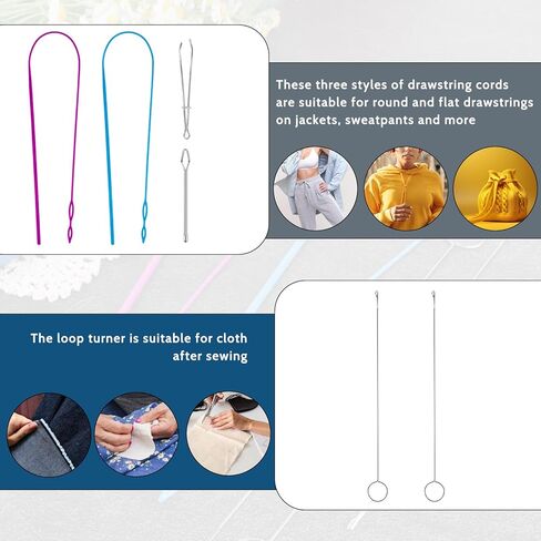 6 Pieces Sewing Loop Kit Drawstring Threader Tool Set Plastic Drawstring Threader Loop Turner Hook Metal Tweezers for Sweatpants String Hoodie Strings Elastic Waistband Replacement Device in Saudi Arabia