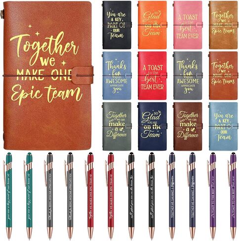 Qilery 24 Pcs Employee Appreciation Gifts Team 12 Pcs Leather Journals 12 Pcs Ballpoint Pens Motivational Hardcover Executive Notebooks Stylus Ink Pens for Teacher Students Coworker, Multicolor in Saudi Arabia