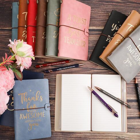 Qilery 24 Pcs Employee Appreciation Gifts Team 12 Pcs Leather Journals 12 Pcs Ballpoint Pens Motivational Hardcover Executive Notebooks Stylus Ink Pens for Teacher Students Coworker, Multicolor in Saudi Arabia