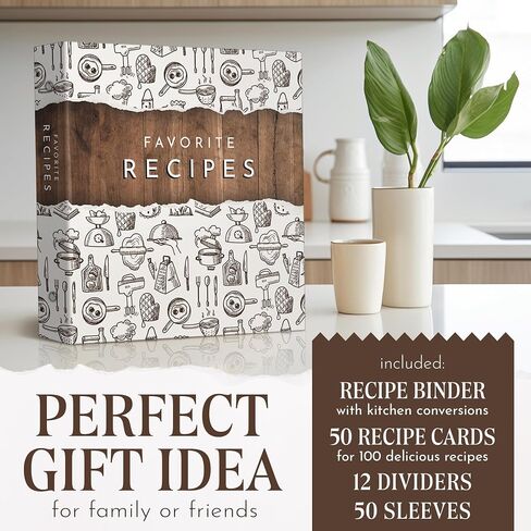 Modern 3-Ring Recipe Binder with 100 Full Recipe & Protective Pages – 12 Dividers, 11.5 x 12 Brown & White Design, Recipe Book for Own Recipes in Saudi Arabia