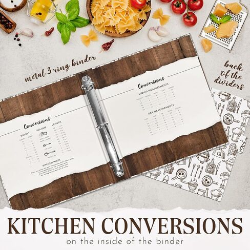 Modern 3-Ring Recipe Binder with 100 Full Recipe & Protective Pages – 12 Dividers, 11.5 x 12 Brown & White Design, Recipe Book for Own Recipes in Saudi Arabia