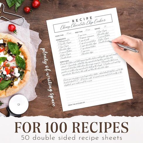 Modern 3-Ring Recipe Binder with 100 Full Recipe & Protective Pages – 12 Dividers, 11.5 x 12 Brown & White Design, Recipe Book for Own Recipes in Saudi Arabia