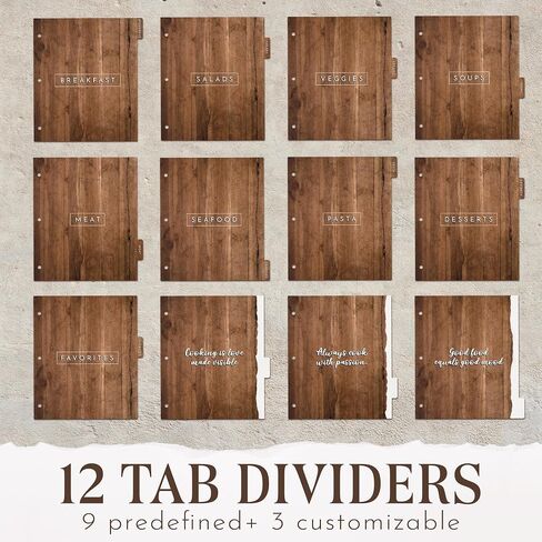 Modern 3-Ring Recipe Binder with 100 Full Recipe & Protective Pages – 12 Dividers, 11.5 x 12 Brown & White Design, Recipe Book for Own Recipes in Saudi Arabia