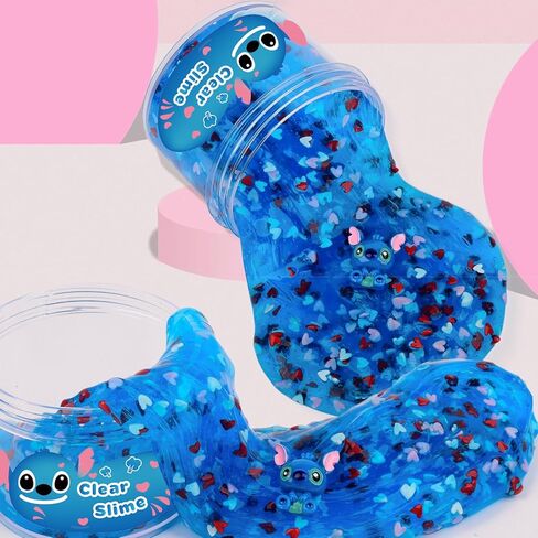 سلايم أزرق شفاف على شكل قلب وردي إضافي، سلايم هلامي معطر بماء كريستالي قابل للتمدد، معجون ناعم، لعبة سلايم كبيرة لتخفيف التوتر للفتيات والأولاد والأطفال هدايا حفلات أعياد الميلاد 7 أونصة 200 مل in Kuwait