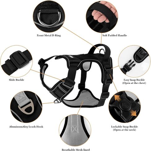 ETACCU Dog Harness for Medium Size Dogs, No Pull Dog Harness with Handle, Front Clip Reflective No-Choke Adjustable Dog Chest Harness with 2 Clips 2 Buckles, Dog Vest Harness, M in Saudi Arabia