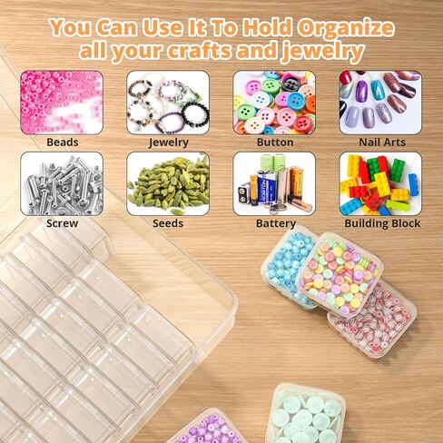 Mathtoxyz Bead Organizer Box, 30Pcs Small Beads Organizers and Storage Plastic Cases Mini Clear Dimond Storage Containers Boxes with Hinged Lid and Rectangle for Bracelet Making DIY Jewelry Craft Nail in Kuwait