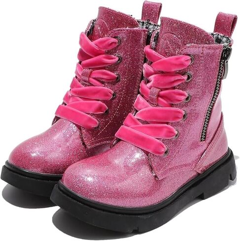 kkdom Boys Girls Glitter Ankle Boots Lace Up Side Zipper Combat Boots(Toddler/Little Kid/Big Kid) in Saudi Arabia