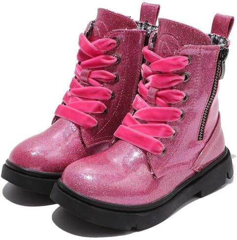 kkdom Boys Girls Glitter Ankle Boots Lace Up Side Zipper Combat Boots(Toddler/Little Kid/Big Kid) in Saudi Arabia