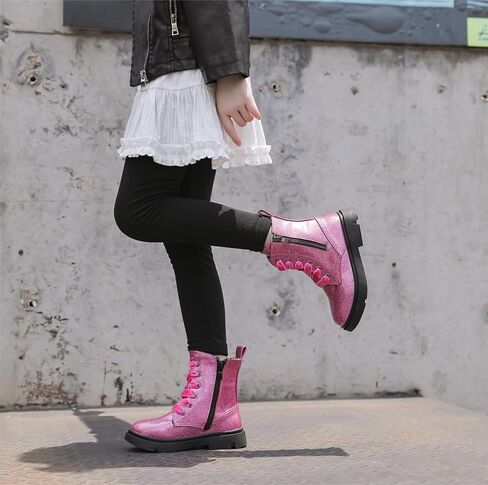 kkdom Boys Girls Glitter Ankle Boots Lace Up Side Zipper Combat Boots(Toddler/Little Kid/Big Kid) in Saudi Arabia