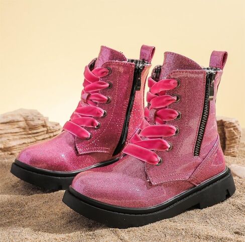 kkdom Boys Girls Glitter Ankle Boots Lace Up Side Zipper Combat Boots(Toddler/Little Kid/Big Kid) in Saudi Arabia