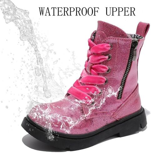 kkdom Boys Girls Glitter Ankle Boots Lace Up Side Zipper Combat Boots(Toddler/Little Kid/Big Kid) in Saudi Arabia