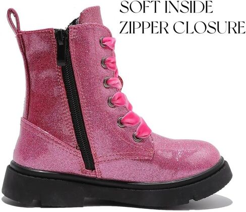 kkdom Boys Girls Glitter Ankle Boots Lace Up Side Zipper Combat Boots(Toddler/Little Kid/Big Kid) in Saudi Arabia