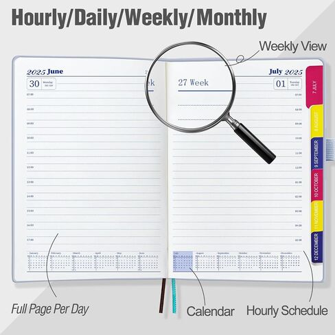 2025 Planner Weekly and Monthly - Hourly Schedule Daily Planner - To Do List Planner with Monthly Tabs and Pen Loop - 100 GSM Paper - Hardcover - Faux Leather - 5.7" x 8.3" - Light Blue in Saudi Arabia