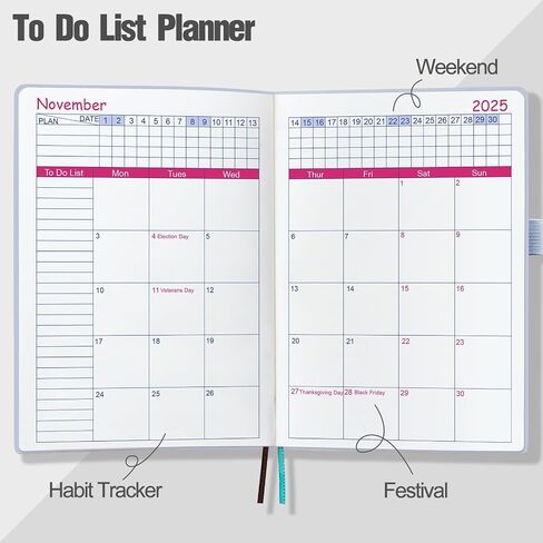 2025 Planner Weekly and Monthly - Hourly Schedule Daily Planner - To Do List Planner with Monthly Tabs and Pen Loop - 100 GSM Paper - Hardcover - Faux Leather - 5.7" x 8.3" - Light Blue in Saudi Arabia