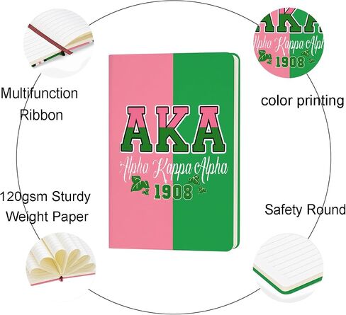 AKA Sorority Gift Leather Notebook for Women Girls Pink and Green Greek Sorority Journal Notebook Sisterhood Graduation Gift (2) in Saudi Arabia
