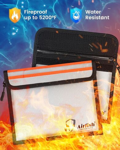 حقيبة نقود مقاومة للحريق من Airfish مقاس 9x7 بوصة، حقيبة نقود مقاومة للماء بسحاب، شريط عاكس للعثور السريع، وحماية نقودك والأشياء الثمينة الخاصة بك in Saudi Arabia