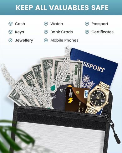 حقيبة نقود مقاومة للحريق من Airfish مقاس 9x7 بوصة، حقيبة نقود مقاومة للماء بسحاب، شريط عاكس للعثور السريع، وحماية نقودك والأشياء الثمينة الخاصة بك in Saudi Arabia