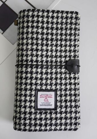 Harris Tweed Travel Journal, Soft Cover Travelers Notebook - 8.7" x 5.0",Refillable with 3 Blank Inserts, Standard Size (Houndstooth) in Kuwait