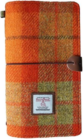 Harris Tweed Travel Journal, Soft Cover Travelers Notebook - 8.7" x 5.0",Refillable with 3 Blank Inserts, Standard Size (Houndstooth) in Kuwait