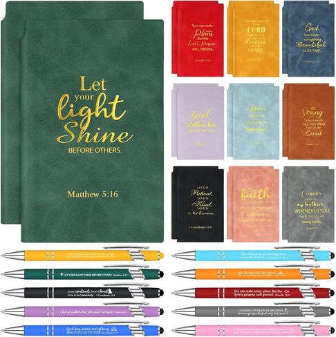Qilery 40 Pcs Christian Gifts Set Include 20 Bible Verse Notebook 20 Bible Ballpoint Pen Inspirational Religious Leather Journal Pocket Small Bible Notepad for Women Office School Appreciation Gifts in Saudi Arabia