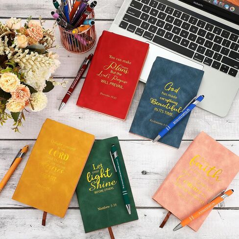 Qilery 40 Pcs Christian Gifts Set Include 20 Bible Verse Notebook 20 Bible Ballpoint Pen Inspirational Religious Leather Journal Pocket Small Bible Notepad for Women Office School Appreciation Gifts in Saudi Arabia
