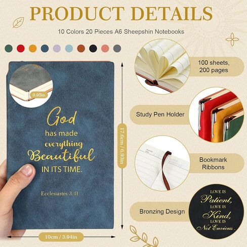 Qilery 40 Pcs Christian Gifts Set Include 20 Bible Verse Notebook 20 Bible Ballpoint Pen Inspirational Religious Leather Journal Pocket Small Bible Notepad for Women Office School Appreciation Gifts in Saudi Arabia