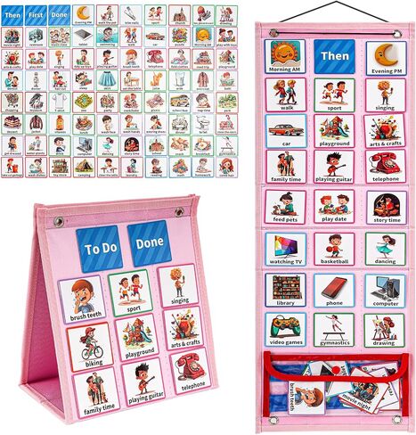ProCase Visual Schedule for Kids, Daily Routine Core Chart Calender Morning Bedtime Communication Cards Learning Material Wall Planner Behavioral Tool for Kid Toddler Home School -Pink in Saudi Arabia