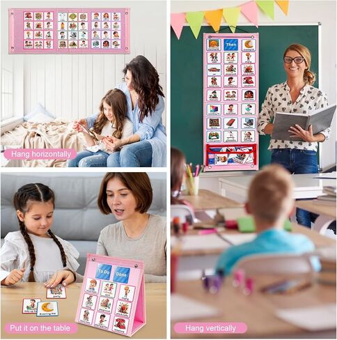 ProCase Visual Schedule for Kids, Daily Routine Core Chart Calender Morning Bedtime Communication Cards Learning Material Wall Planner Behavioral Tool for Kid Toddler Home School -Pink in Saudi Arabia