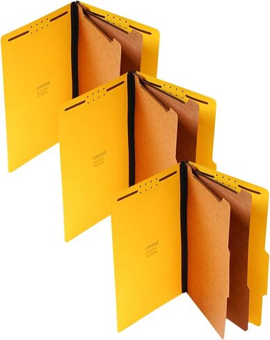 Universal Bright Colored pressboard Classification folders, 2" Expansion, 2 dividers, 6 Fasteners, Legal Size, Yellow Exterior, 10/Box in Saudi Arabia