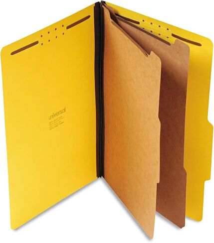 Universal Bright Colored pressboard Classification folders, 2" Expansion, 2 dividers, 6 Fasteners, Legal Size, Yellow Exterior, 10/Box in Saudi Arabia
