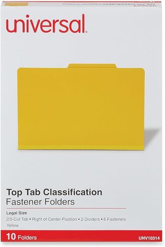 Universal Bright Colored pressboard Classification folders, 2" Expansion, 2 dividers, 6 Fasteners, Legal Size, Yellow Exterior, 10/Box in Saudi Arabia