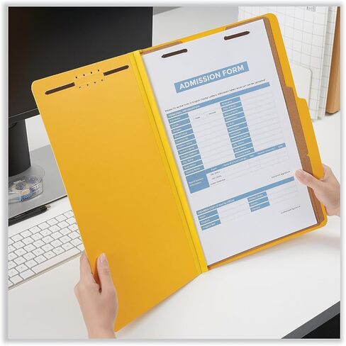 Universal Bright Colored pressboard Classification folders, 2" Expansion, 2 dividers, 6 Fasteners, Legal Size, Yellow Exterior, 10/Box in Saudi Arabia
