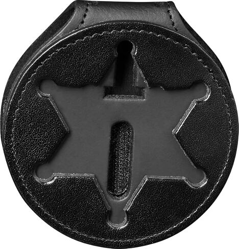Perfect Fit 6 Point Star Badge Holder Illinois Sheriff Belt Clip Neck Chain Police Law Enforcement Black Leather (Cutout 229) in Kuwait