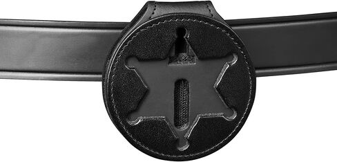Perfect Fit 6 Point Star Badge Holder Illinois Sheriff Belt Clip Neck Chain Police Law Enforcement Black Leather (Cutout 229) in Kuwait