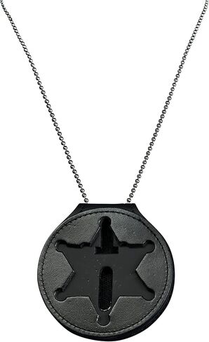 Perfect Fit 6 Point Star Badge Holder Illinois Sheriff Belt Clip Neck Chain Police Law Enforcement Black Leather (Cutout 229) in Kuwait