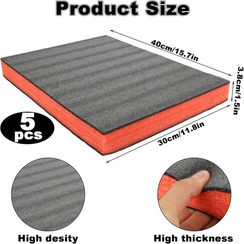 5 قطع من وسادات إسفنج البولي يوريثين من LANIAKEA، 16 × 12 × 1.5 بوصة، أوراق إسفنجية قابلة للقص للتعبئة، صندوق أدوات إسفنجي حرفي، حشوة إسفنجية لتخزين صندوق أدوات الكاميرا، أحمر وأسود in Kuwait