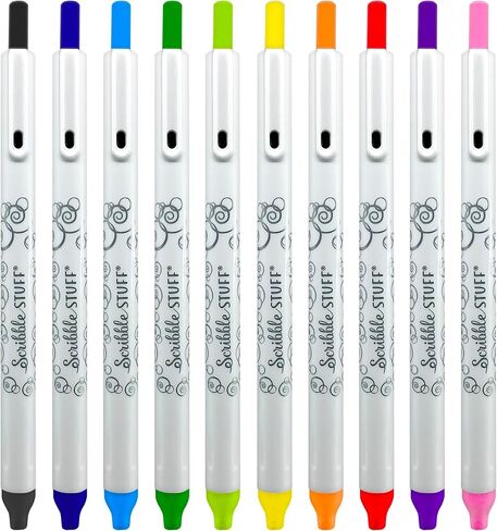 أقلام تلوين قابلة للسحب من RoseArt Scribble Stuff، 10 أقلام، خالية من التلطخ، أقلام تحديد يدوية مقاس 1 مم، أقلام رفيعة، أقلام فنية ممتعة وعملية in Kuwait