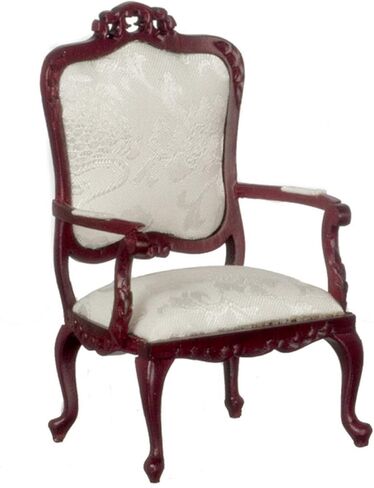 Dollhouse Miniature Fancy Victorian Mahogany White Arm Chair Living Room Furniture 1:12 in Saudi Arabia