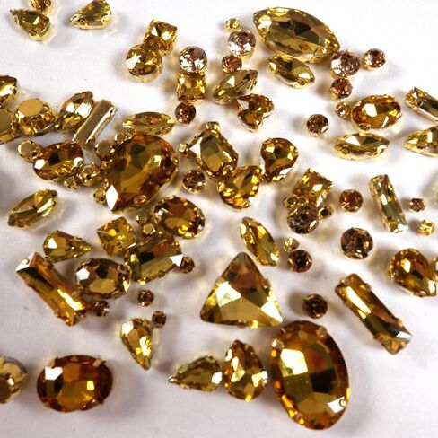 Gold Sew on Rhinestones 260 PCS Mixed Shapes Gold Glass Rhinestones Sew on Crystal Gems Mental Flatback with Gold Claw for Jewelry Crafts Clothes Shoes Costume Garment in Kuwait