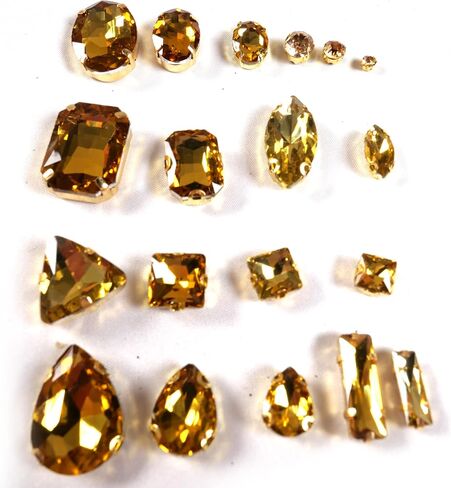 Gold Sew on Rhinestones 260 PCS Mixed Shapes Gold Glass Rhinestones Sew on Crystal Gems Mental Flatback with Gold Claw for Jewelry Crafts Clothes Shoes Costume Garment in Kuwait
